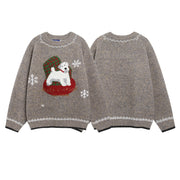Retro Fun Dog Jacquard Knit Sweater for Men and Women Loose Lazy Couple Pullover Trendy