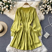 Vintage Elegant Summer Dress New V Neck High Waist Party Night Dresses