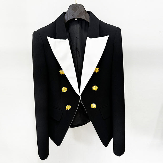 European and American celebrity fashion color blocking metal rose button slim fit suit jacket