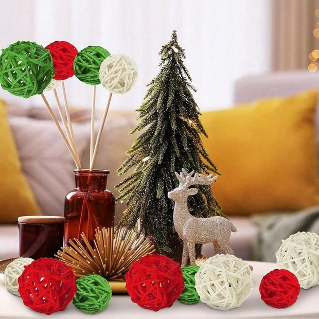 30 Pcs Christmas Rattan Balls Decorations Christmas Wicker Balls Decorative For Christmas Home Decor DIY Vase Bowl Filler Ornament Table Decoration