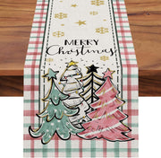 Christmas Trees Merry Xmas Table Runner, Seasonal Winter Holiday Kitchen Dining Table Decoration For Indoor Outdoor Home Party Decor 13 X 72 Inch