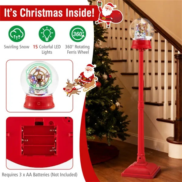 5 Ft Christmas Streetlamp Decor: 360° Rotating Ferris Wheel (Santa/Snowman), 15 Colorful LEDs, 8 Tunes, 2 Modes (Stand/Tabletop)