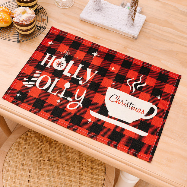 Christmas Plaid Print Placemats Tabletop Decorations