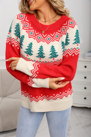 Jacquard women's Christmas tree pullover knitted Christmas sweater casual loose long sleeved top
