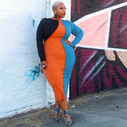 Women's Spring New Large Size Dresses Splicing Contrast Color Fashion Tight Skirts Casual Party Commuting Dresses