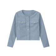 Round neck long sleeved pocket baseball jacket for women