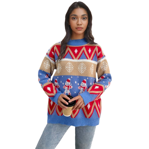 Christmas snowman colored pullover sweater for women