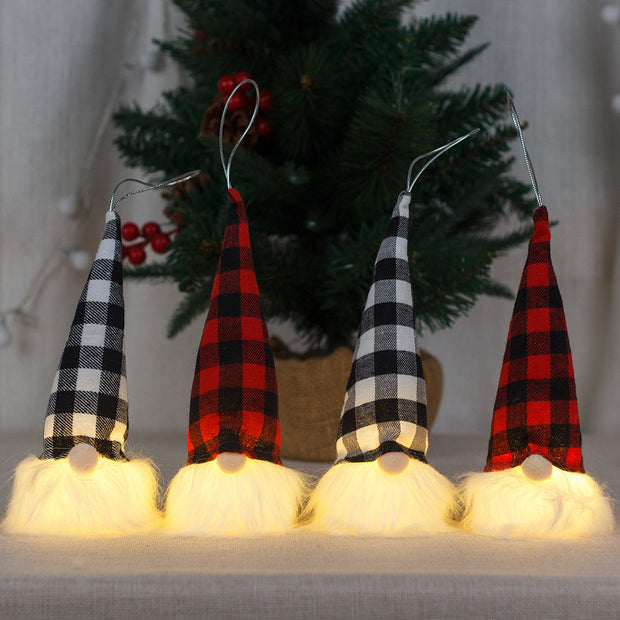 Christmas Decorative Lamp Ornaments With Light-emitting Faceless Elderly Red Black White Plaid