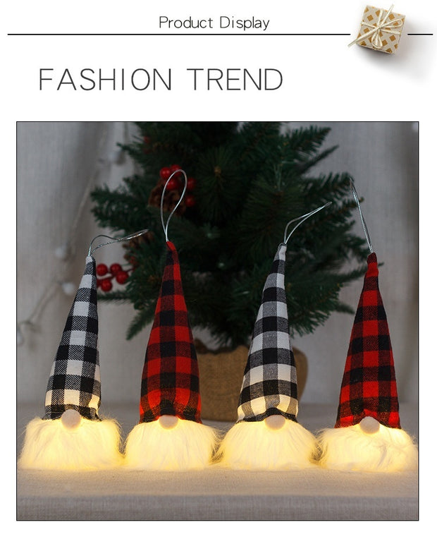 Christmas Decorative Lamp Ornaments With Light-emitting Faceless Elderly Red Black White Plaid