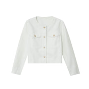 Round neck long sleeved pocket baseball jacket for women