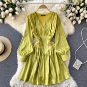 Vintage Elegant Summer Dress New V Neck High Waist Party Night Dresses