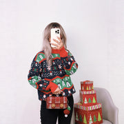 Round neck retro knitted warm and loose women's sweater