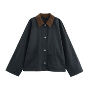 Fashionable breasted corduroy collar leather jacket