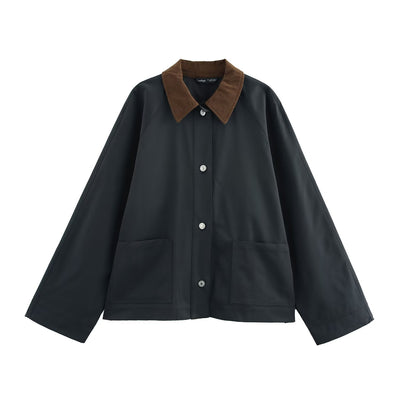 Fashionable breasted corduroy collar leather jacket