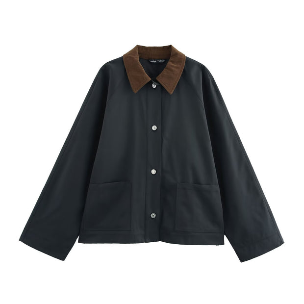 Fashionable breasted corduroy collar leather jacket