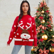 Knitted sweater top round neck Christmas red sweater for women