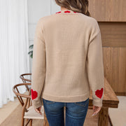 Outerwear Spliced Knit Cardigan with Belt and Heart Jacquard for Women