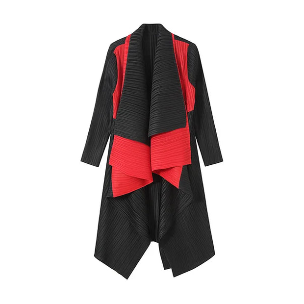 Autumn / Winter Cardigan Pleated Women Models Spell Color Double-layer Collar Long-sleeved Jacket