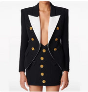 European and American celebrity fashion color blocking metal rose button slim fit suit jacket