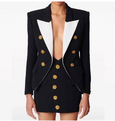 European and American celebrity fashion color blocking metal rose button slim fit suit jacket