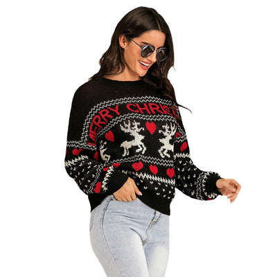 Christmas sweater autumn and winter deer jacquard pullover knitted sweater for women