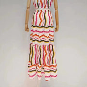 Rainbow Striped Summer Dress High Waist Casual Sleeveless Vintage Elegant A-Line O-Neck Party Night Maxi Dresses Robe Femme