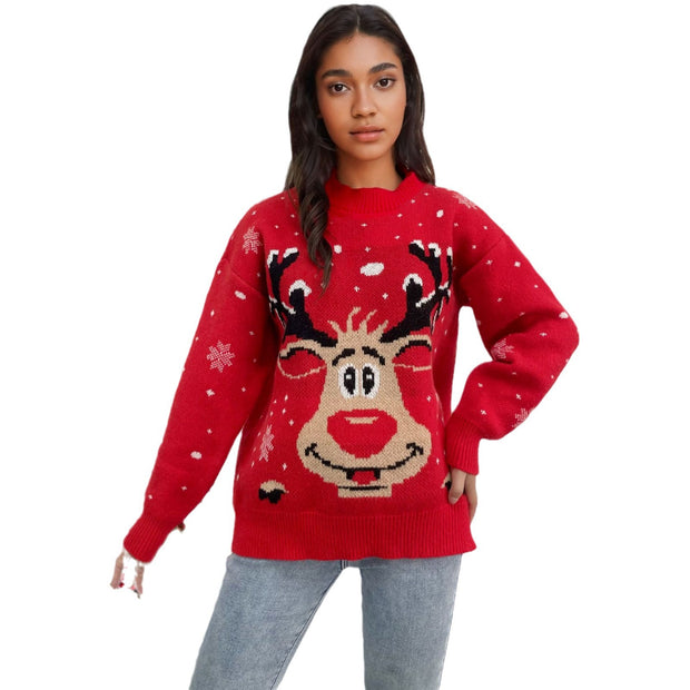 Knitted base top Christmas deer pullover sweater for women