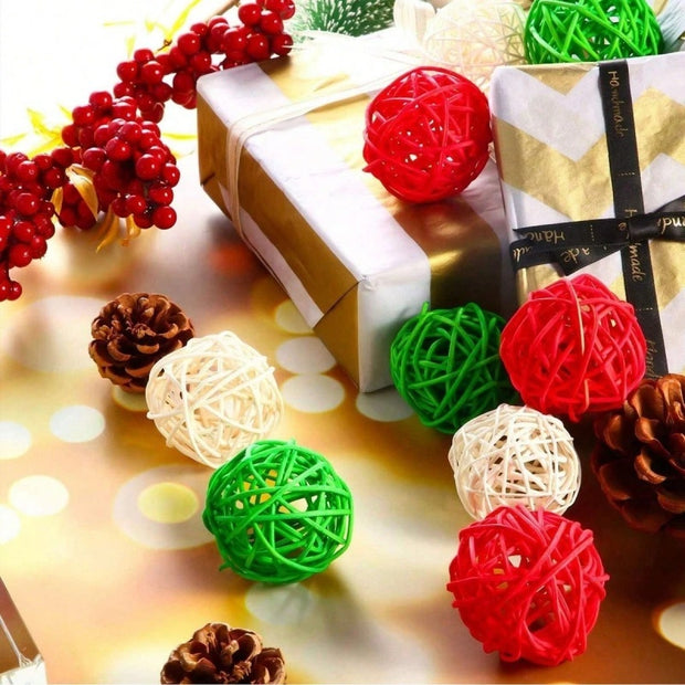 30 Pcs Christmas Rattan Balls Decorations Christmas Wicker Balls Decorative For Christmas Home Decor DIY Vase Bowl Filler Ornament Table Decoration