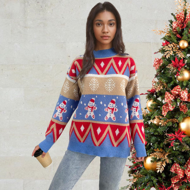 Christmas snowman colored pullover sweater for women