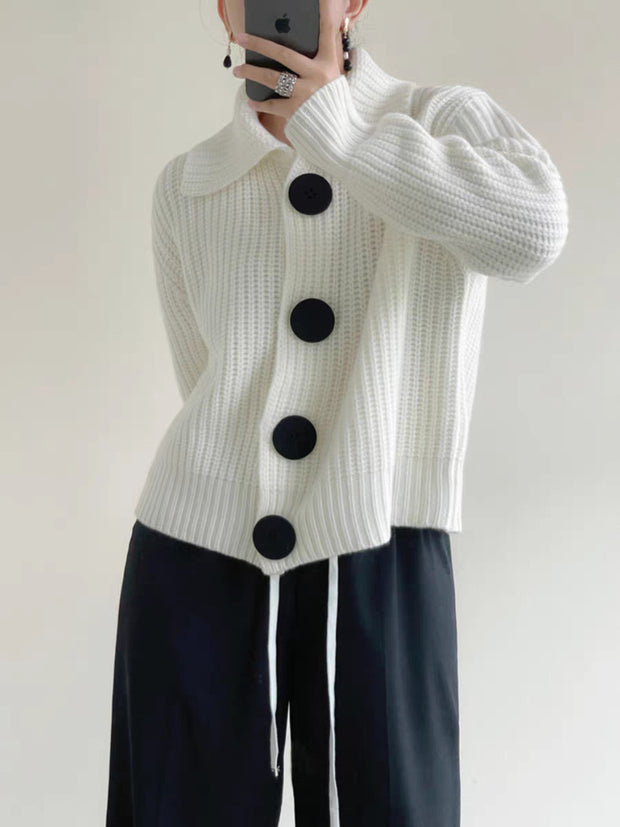 Polo Collar Knitted Cardigan Women's Style High-Grade Casual Short Sweater Jacket