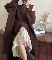 Lazy style long vest dress knitted cardigan set autumn and winter thick temperament versatile sweater jacket