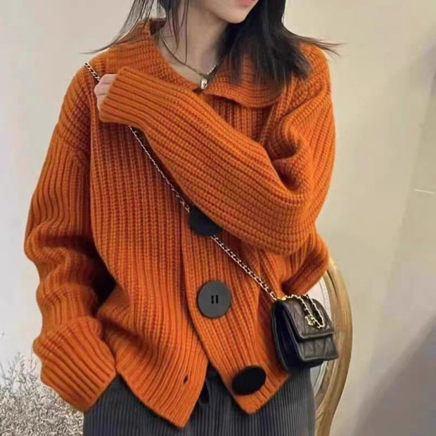 Polo Collar Knitted Cardigan Women's Style High-Grade Casual Short Sweater Jacket