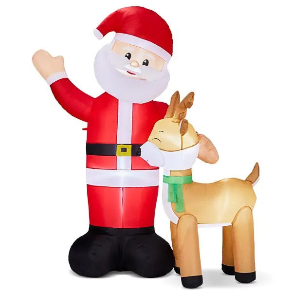 6.3FT Lighted Christmas Inflatable Decoration, Inflatable Santa And Reindeer, Funny Blow Up Yard Decorations With Built-in LED Lights For Holiday Party Front Yard Lawn Garden Decor