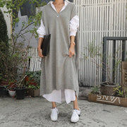 Long vest jacket over knee dress