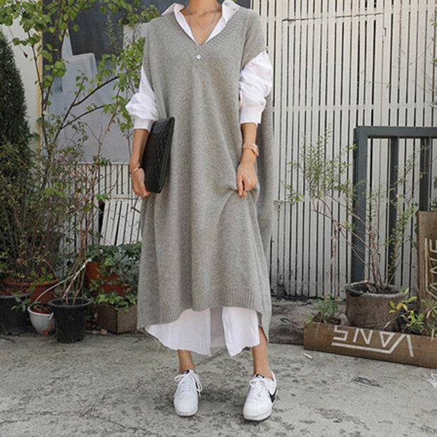Long vest jacket over knee dress