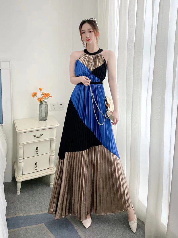Fashion Women Pleated Long Dress Halter Stipend Sleeveless Party Night Birthday Stylish Dresses