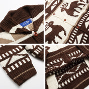 Retro Elk Jacquard Small Lapel Knit Cardigan Loose Lazy Couple Sweater