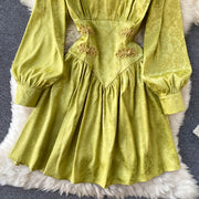 Vintage Elegant Summer Dress New V Neck High Waist Party Night Dresses