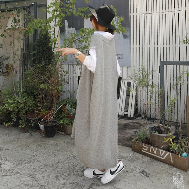 Long vest jacket over knee dress