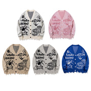 American Street Spider Pattern Button Cardigan Knit Sweater Loose Unisex Coat Warm