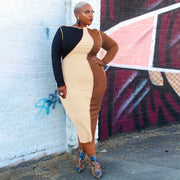 Women's Spring New Large Size Dresses Splicing Contrast Color Fashion Tight Skirts Casual Party Commuting Dresses