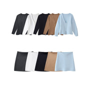 Loose sleeved knitted jacket mini skirt