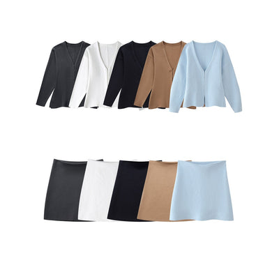 Loose sleeved knitted jacket mini skirt