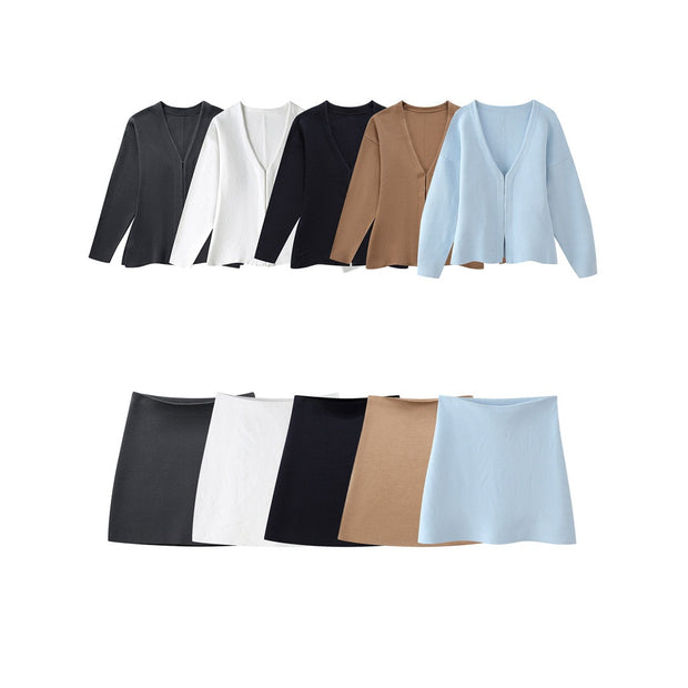 Loose sleeved knitted jacket mini skirt