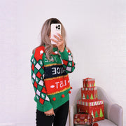 Color blocked printed knitted pullover sweater with round neck and casual loose fit for women's clothing
