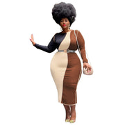 Women's Spring New Large Size Dresses Splicing Contrast Color Fashion Tight Skirts Casual Party Commuting Dresses