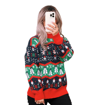 Round neck retro knitted warm and loose women's sweater