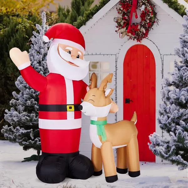 6.3FT Lighted Christmas Inflatable Decoration, Inflatable Santa And Reindeer, Funny Blow Up Yard Decorations With Built-in LED Lights For Holiday Party Front Yard Lawn Garden Decor