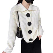 Polo Collar Knitted Cardigan Women's Style High-Grade Casual Short Sweater Jacket