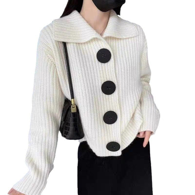 Polo Collar Knitted Cardigan Women's Style High-Grade Casual Short Sweater Jacket